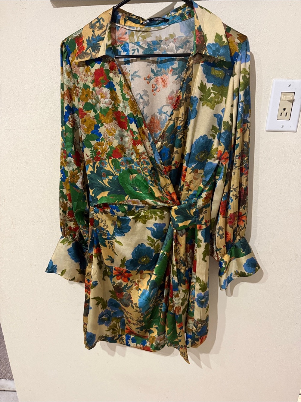 Zara Floral Wrap Midi Dress in Beige, Blue, Green, Red